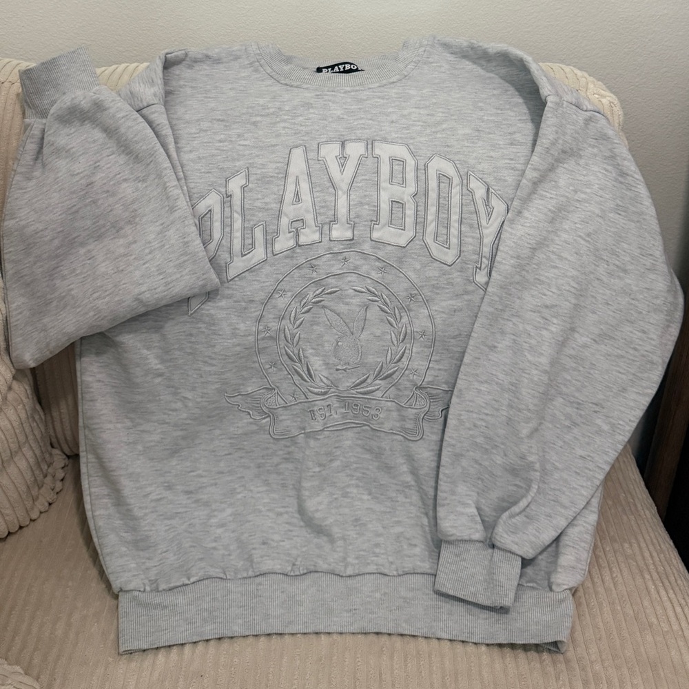 PLAYBOY Crewneck Sweater in Light Gray